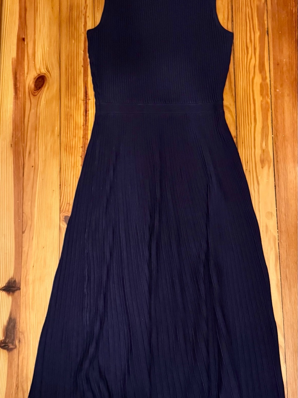 Sleeveless Navy Ribbed A-Line Dress